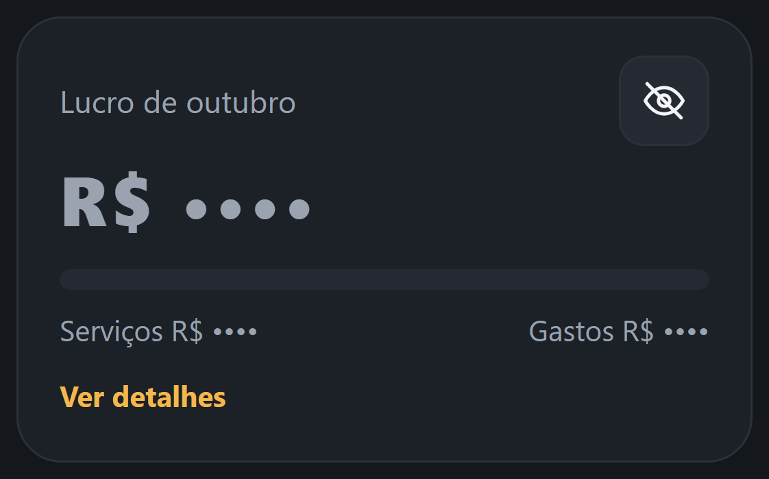Cartão do lucro do mês com o valor escondido